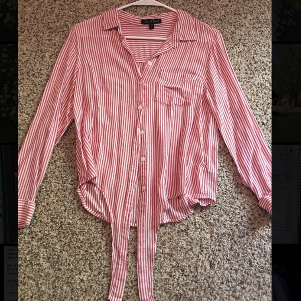 Red and white stripped button down long sleeve